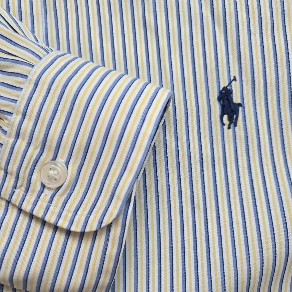 Ralph Lauren Button Down Long Sleeve Shirt Blue Yellow Stripe Mens Pony 18 34/35